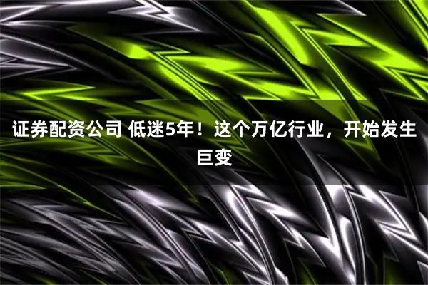 证券配资公司 低迷5年！这个万亿行业，开始发生巨变